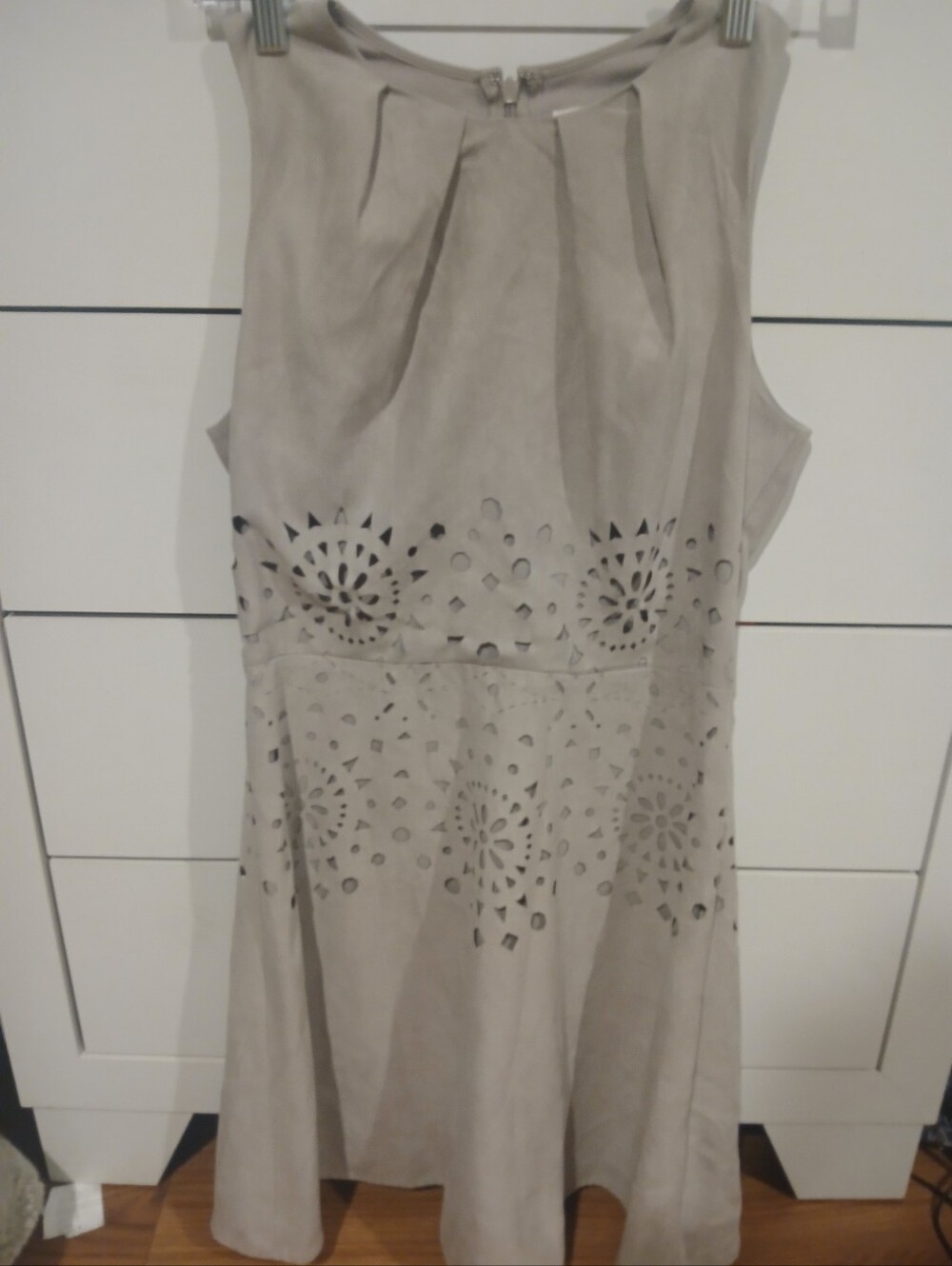Sleeveless Laser-Cut Fit & Flare Dress in Light Gray